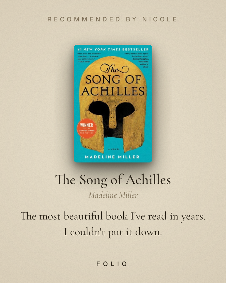 A Folio recommendation card for The Song of Achilles by Madeline Miller
